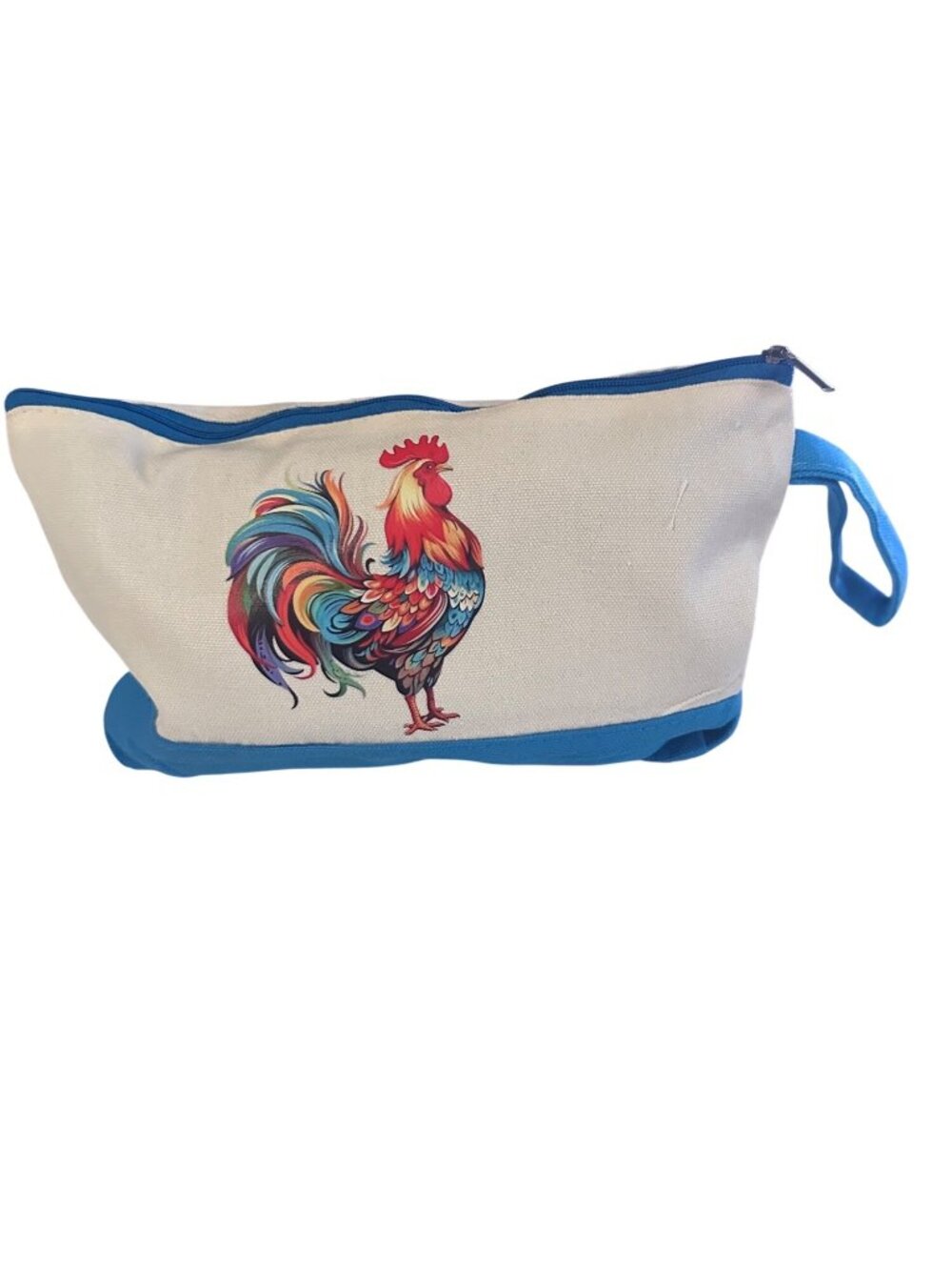 Silkfly zipper pouch blue multicolor rooster travel pencil case farm rooster